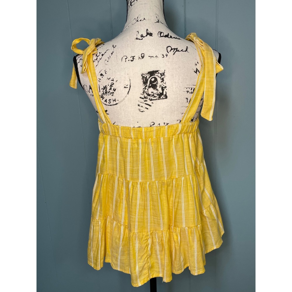 True Craft‎ Yellow White Stripe Tiered Tank Top Tie Shoulders Small - Picture 2 of 6